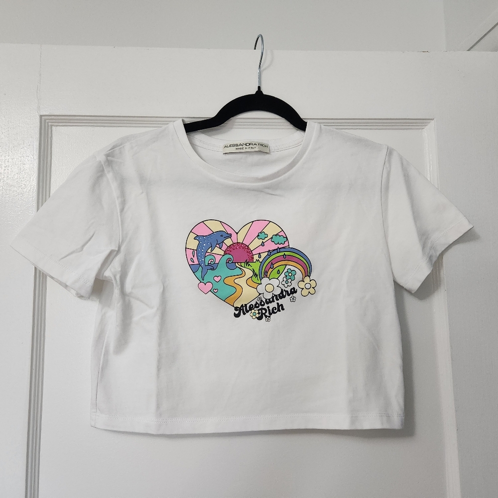 Alessandra Rich Cotton Jersey Crop Tee size medium
